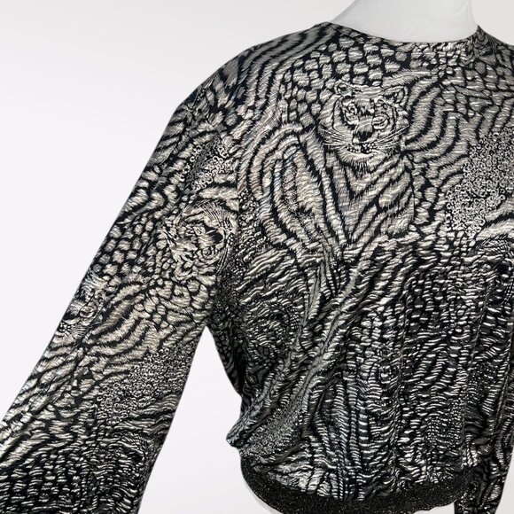 Vintage Judy Bond Long Sleeve Shirt Animal Print Black Gold Metallic Medium - Picture 7 of 10